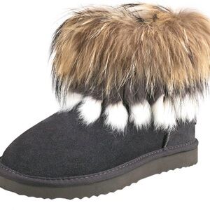AUSLAND Women’s Short Black Boots with Fur Trim Size 9.5